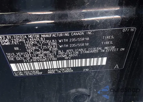 2016 Toyota Rav4 Se from USA, damaged, VIN 2T3JFREVXGW521180